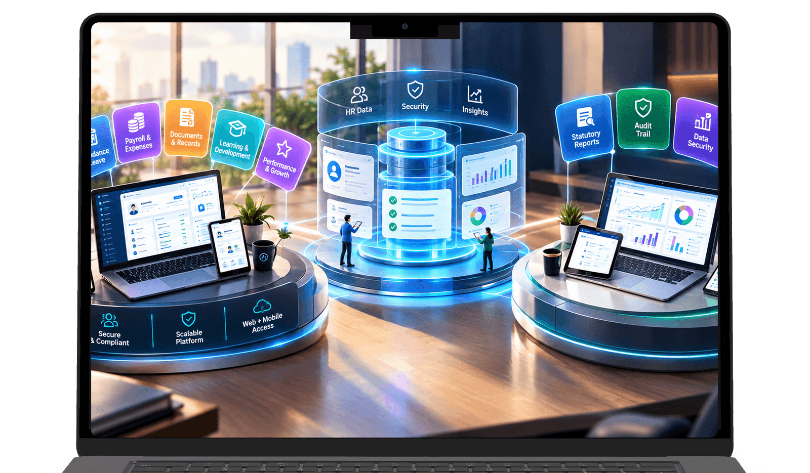 PeoplePilot unified HR and payroll platform on laptop