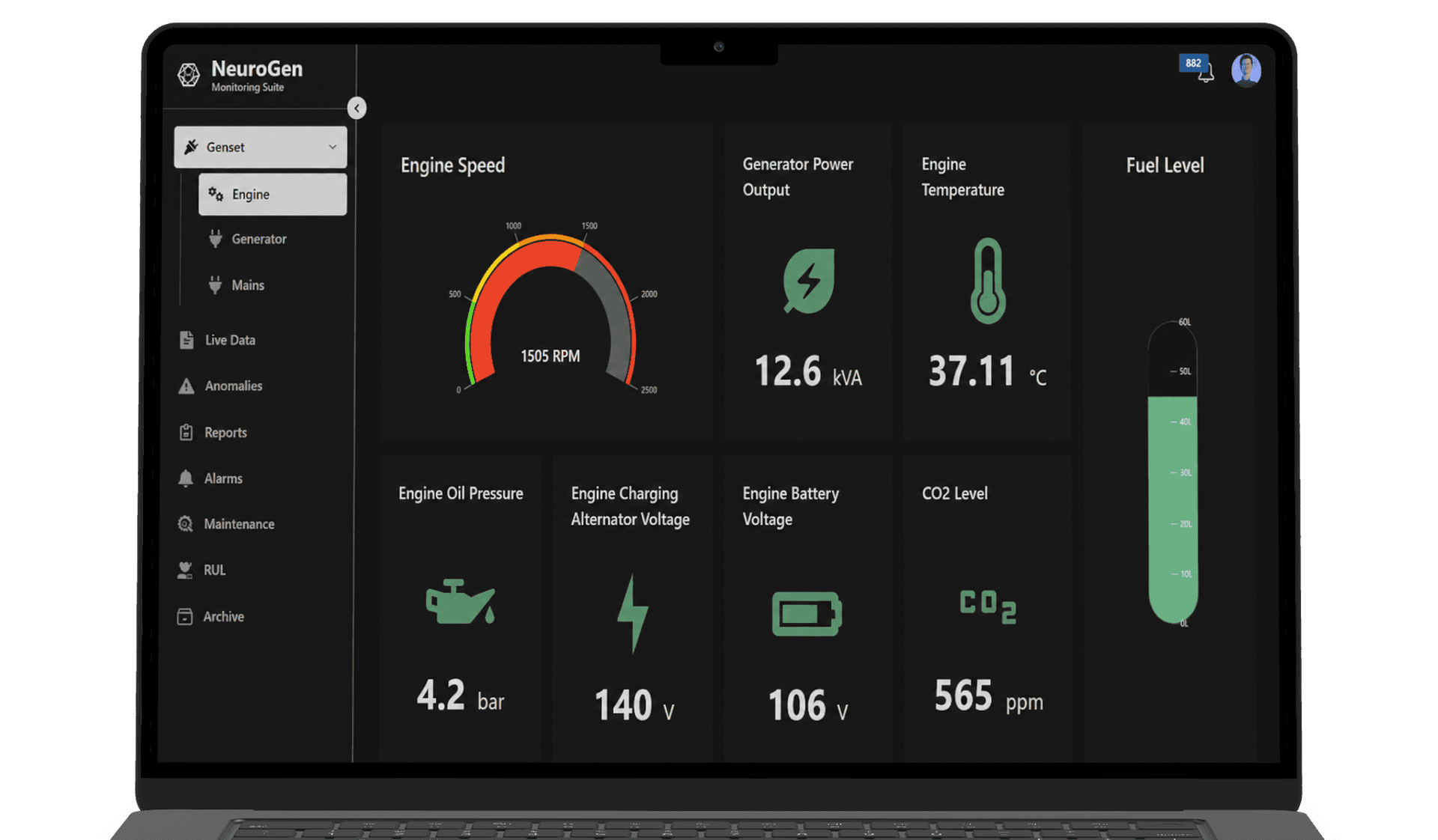 NeuroGen dashboard on laptop